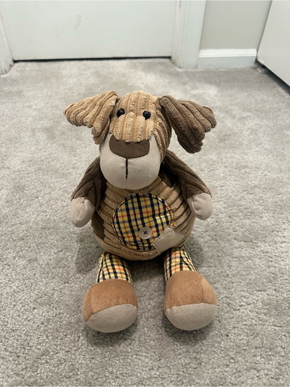 Jellycat Cordy Roy Puppy Dog in Tan/Brown Corduroy Patchwork